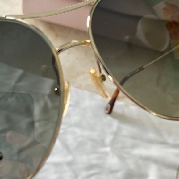 Chloe CH0028S Pilot Aviator Sunglasses Heart Detail Gold Frame Green Gradient - Picture 10 of 12